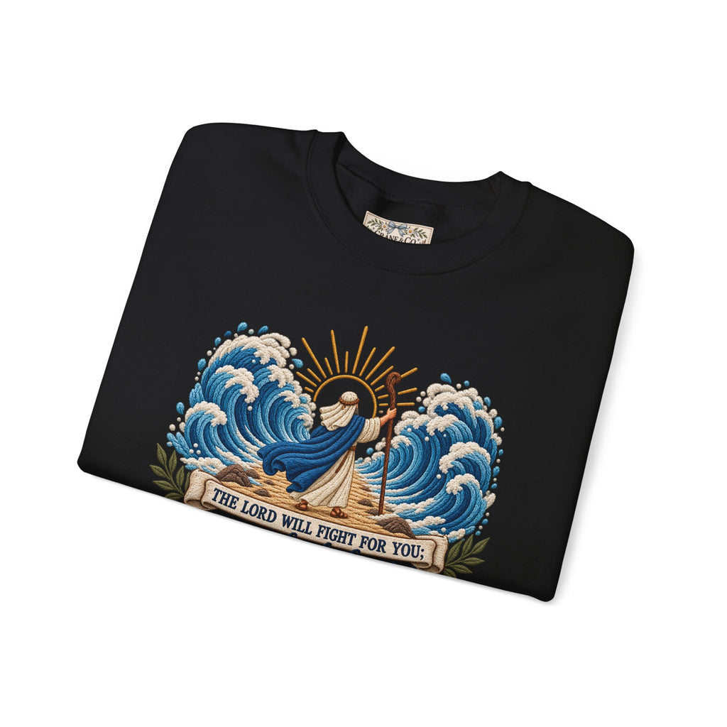 The Lord Will Fight for You Sweatshirt | Exodus 14:14 Christian Crewneck | Moses Red Sea Bible Verse Shirt