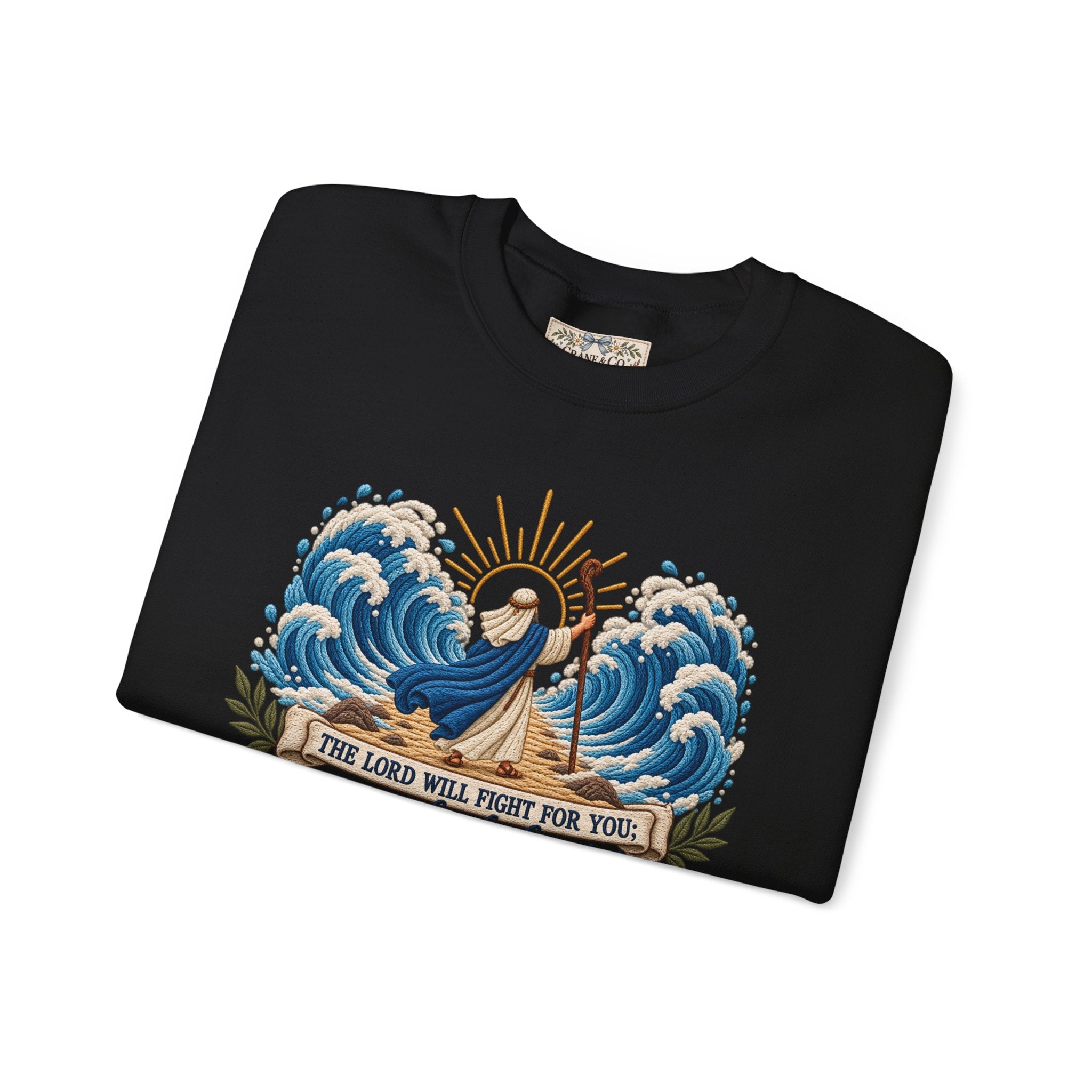 The Lord Will Fight for You Sweatshirt | Exodus 14:14 Christian Crewneck | Moses Red Sea Bible Verse Shirt