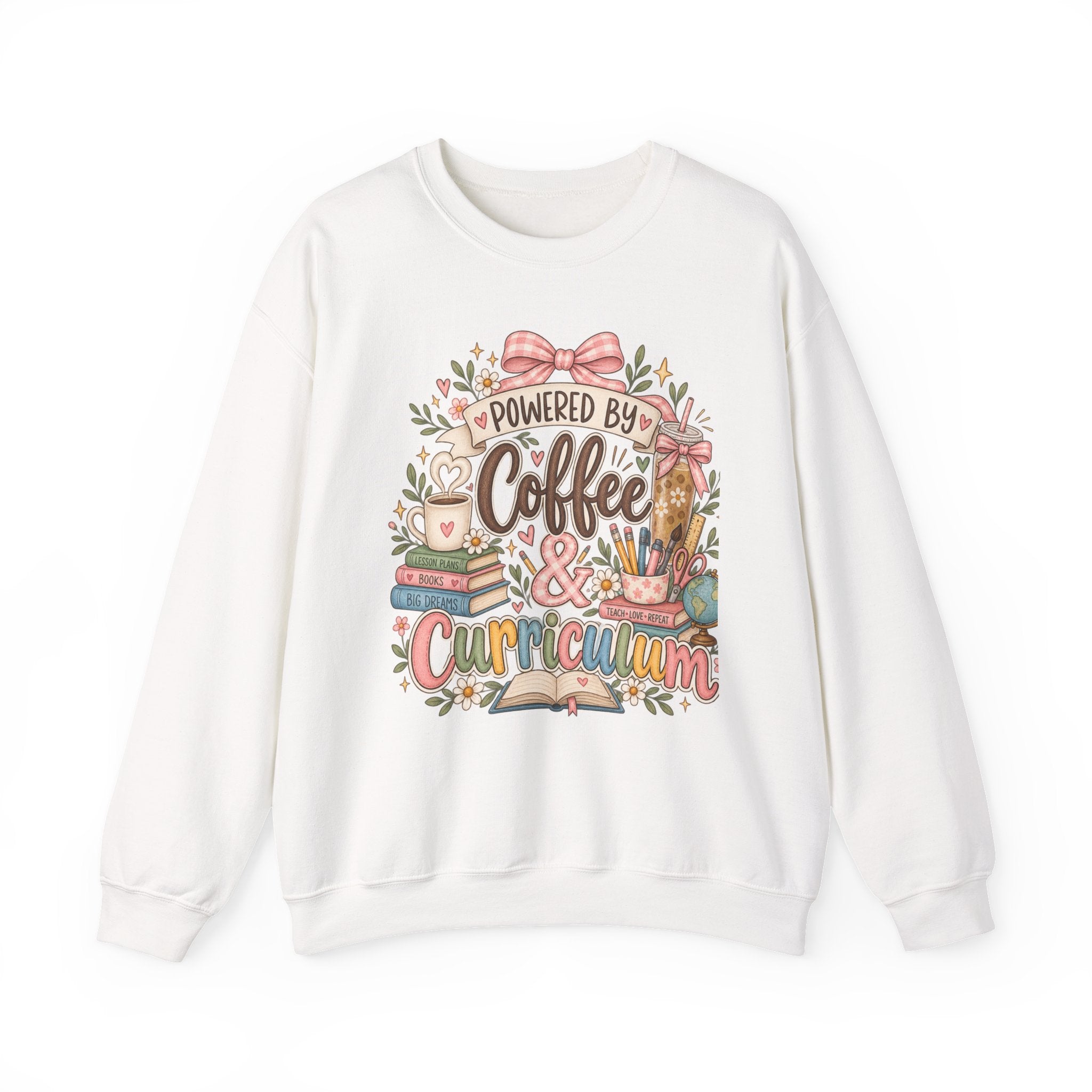 Powered by Coffee & Curriculum Crewneck Sweatshirt | Cute Homeschool Mom Pullover | Teacher Mama Gift