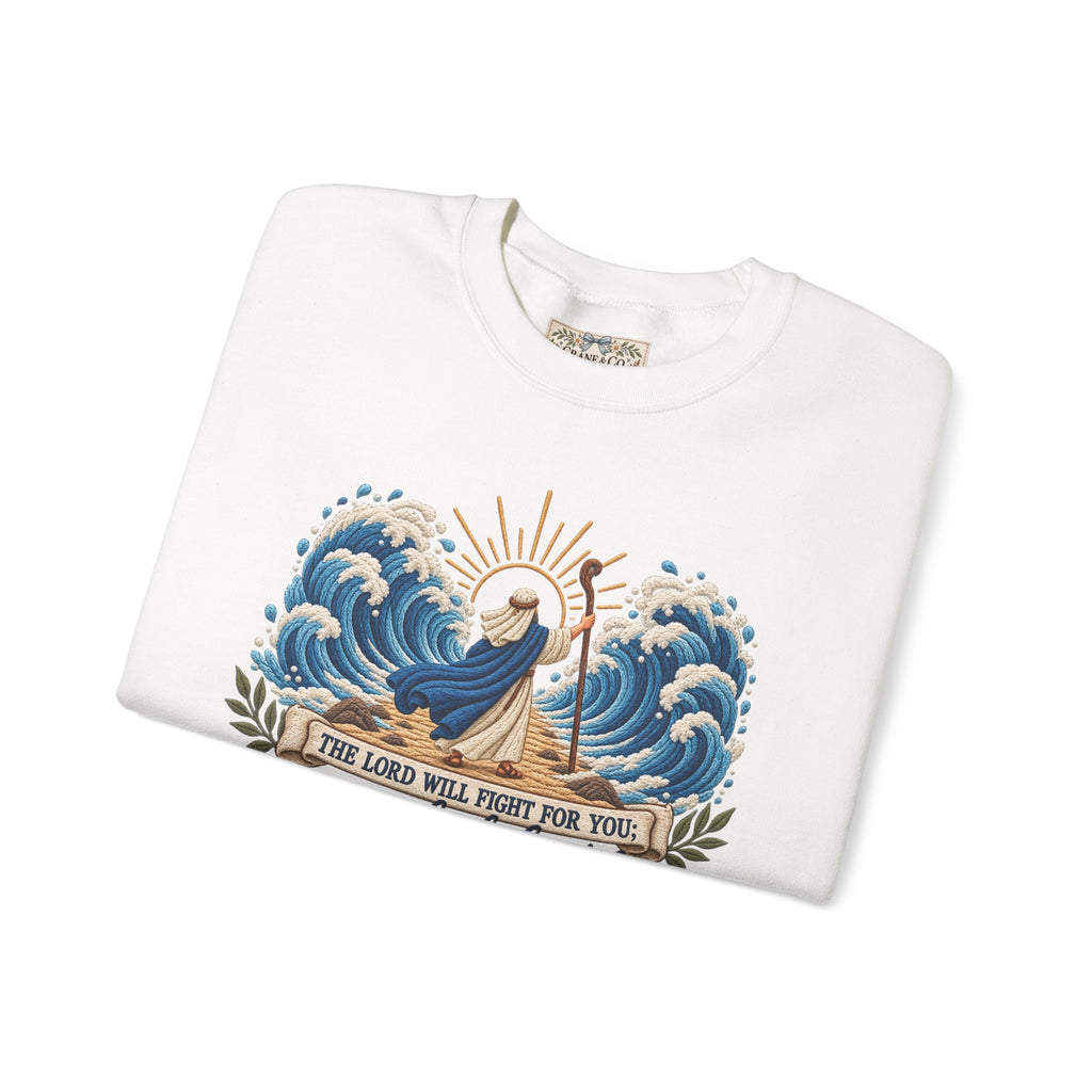 The Lord Will Fight for You Sweatshirt | Exodus 14:14 Christian Crewneck | Moses Red Sea Bible Verse Shirt