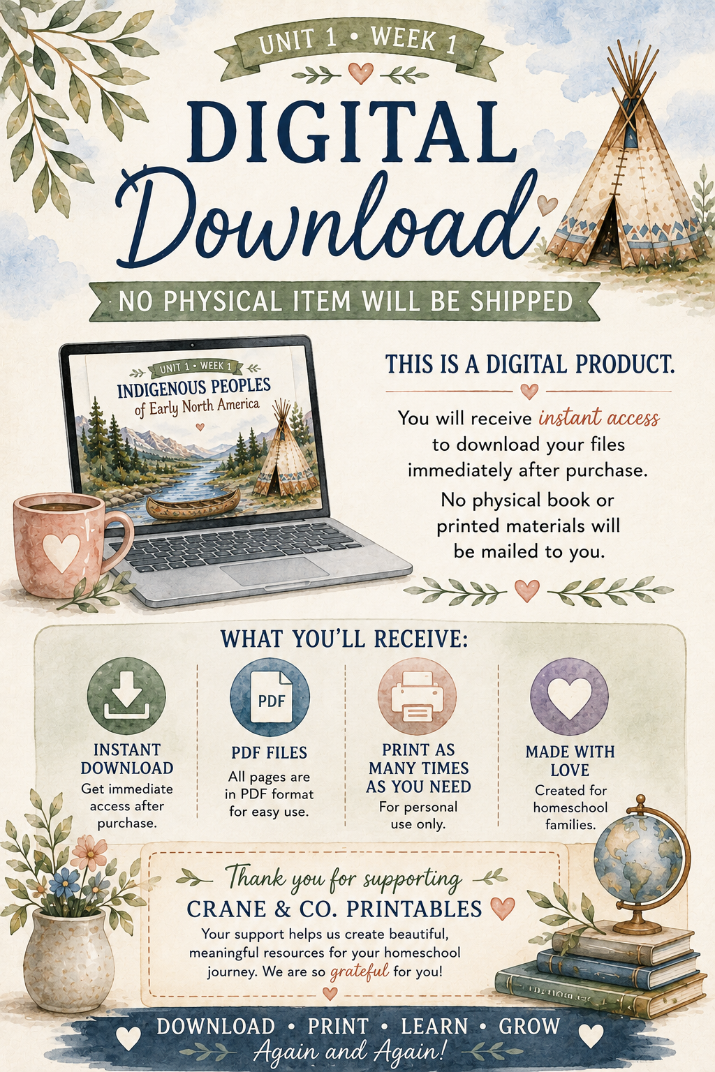 Indigenous Peoples of Early North America | American History Homeschool Curriculum | 22-Page Printable Unit Study | Digital Download