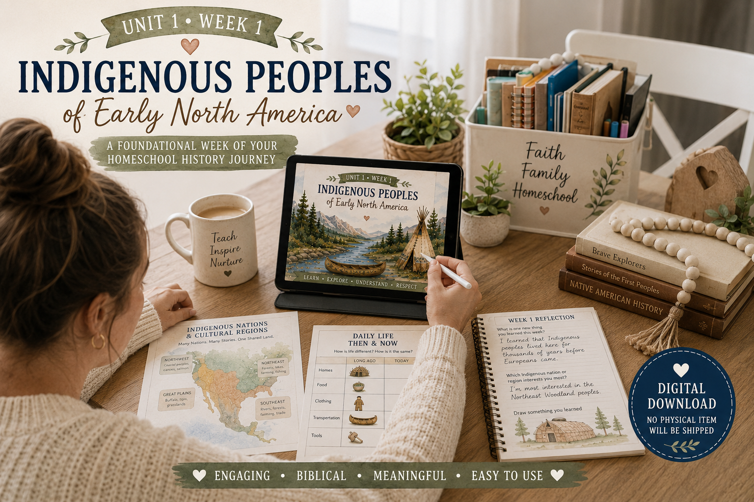 Indigenous Peoples of Early North America | American History Homeschool Curriculum | 22-Page Printable Unit Study | Digital Download