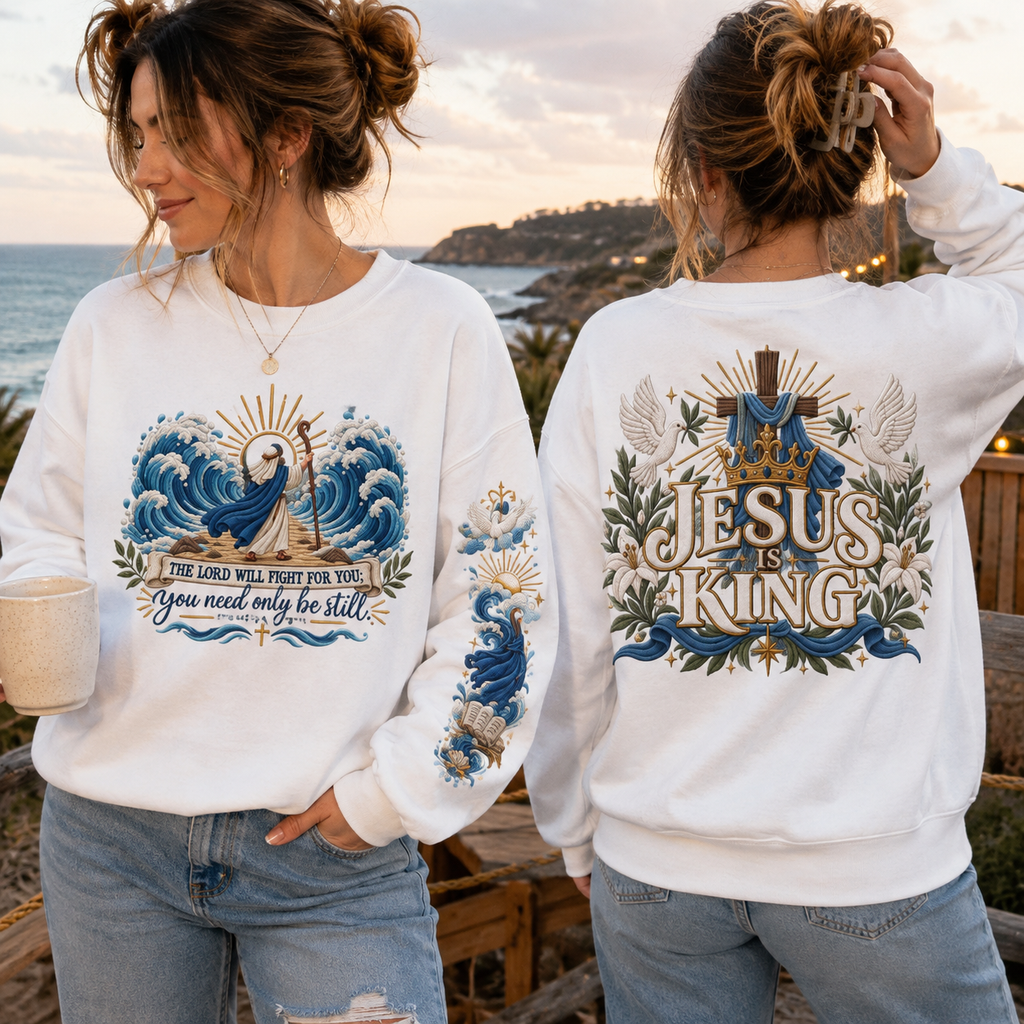 The Lord Will Fight for You Sweatshirt | Exodus 14:14 Christian Crewneck | Moses Red Sea Bible Verse Shirt