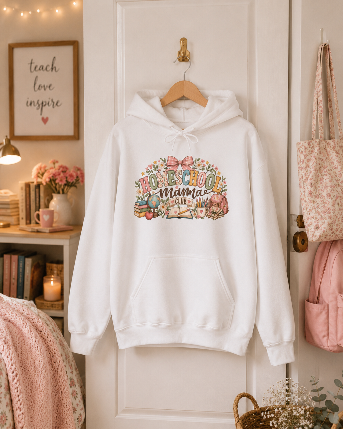 Homeschool Mama Club Crewneck Sweatshirt | Cute Homeschool Mom Pullover | Teacher Mama Gift | Cozy Mom Sweatshirt 🎀📚
